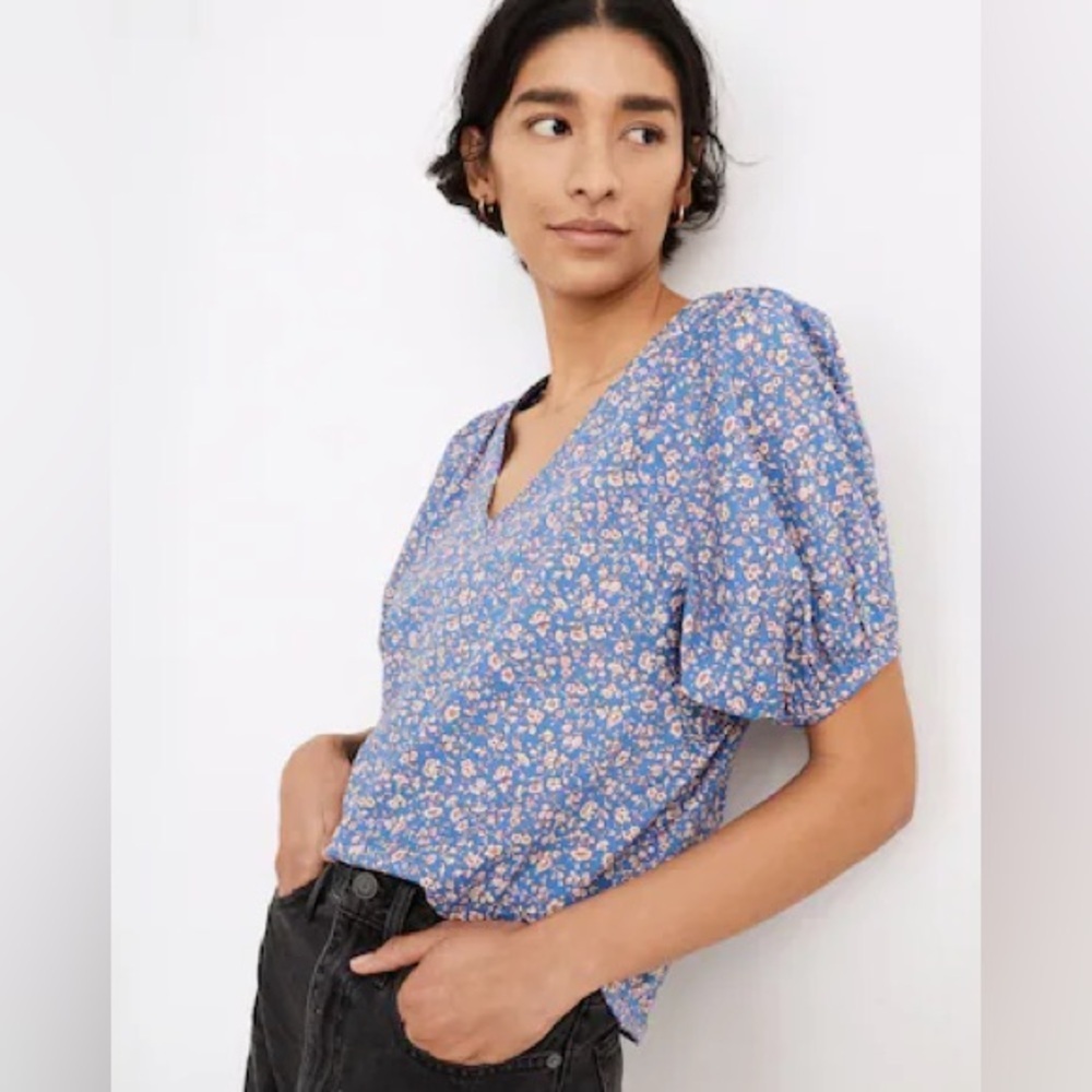 Madewell V-Neck Puff Sleeve Top in Summer Vines. 100% Cotton!
